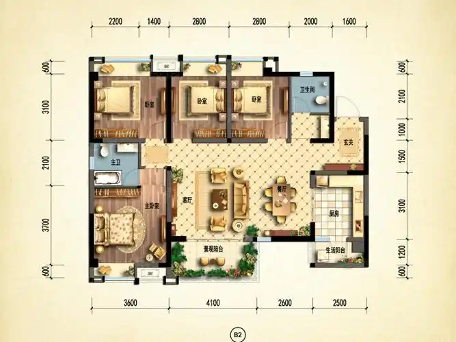 嘉裕第六洲4室2厅2卫户型图