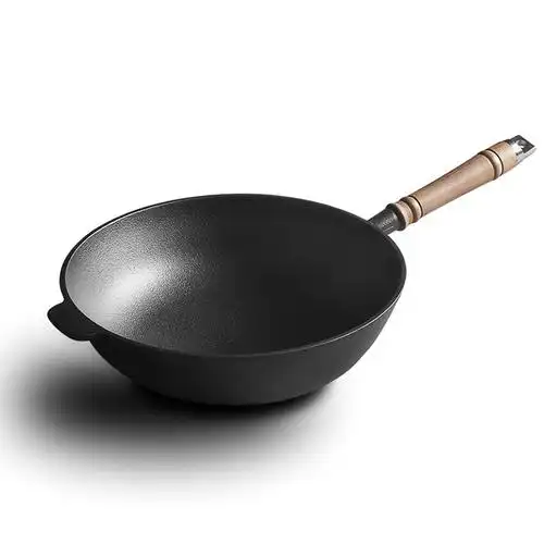 铸铁炒锅家用铁锅不粘锅老式圆底加厚圆尖底单柄炒菜无涂层电磁炉