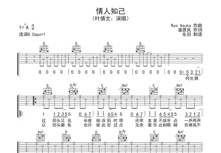 情人知己吉他谱_叶倩文_g调弹唱77%专辑版 - 吉他世界