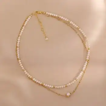 小珍珠项链女多层潮时尚个性复古小众设计感锁骨链2021年新款双层珍珠