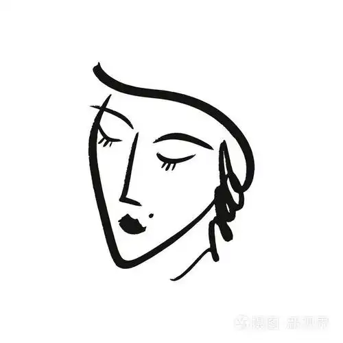 矢量简单手绘黑白潮流线条肖像艺术. 服装,纺织品和其他单色印刷品.