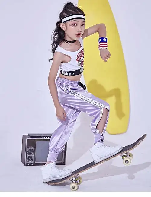 儿童爵士舞演出服装女童套装街舞嘻哈潮酷架子鼓少儿露脐舞蹈表演