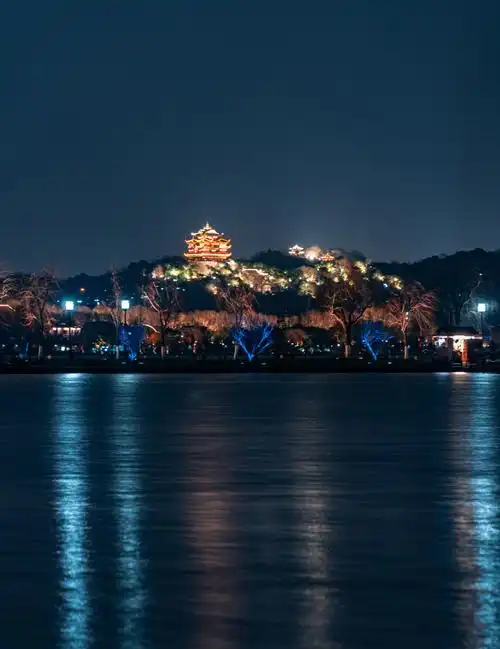 杭州西湖夜景竖图
