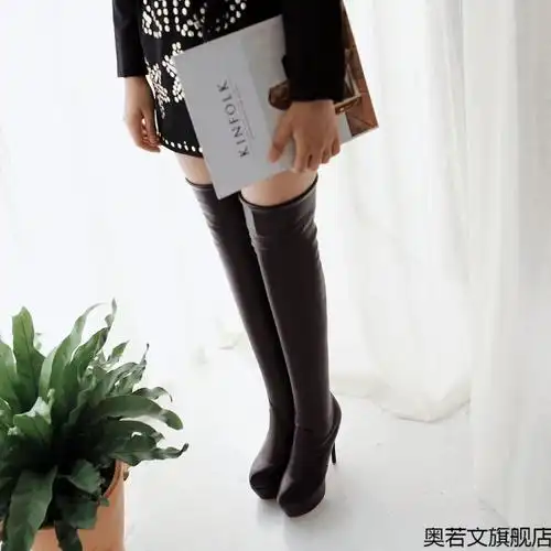 反串性感伪娘大码过膝长靴sm靴床上超高跟鞋细跟长筒靴4546码女靴拉链