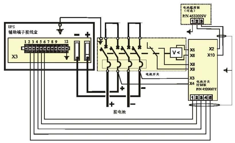 ups电池开关盒到ups之间连线图