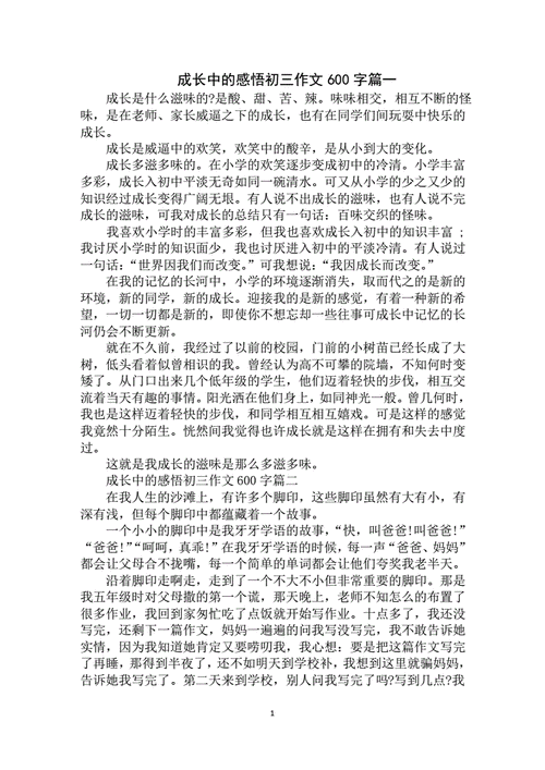 2020年成长中的感悟初三作文600字pdf3页