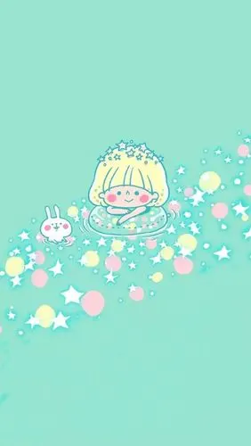 可爱 简单 插画 萌系 小清新 薄荷绿 蓝色 绿色 平铺