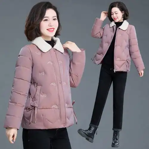 均妮妈妈冬装羽绒棉服短款50岁中年外套女女士棉袄中老年女装秋冬棉衣