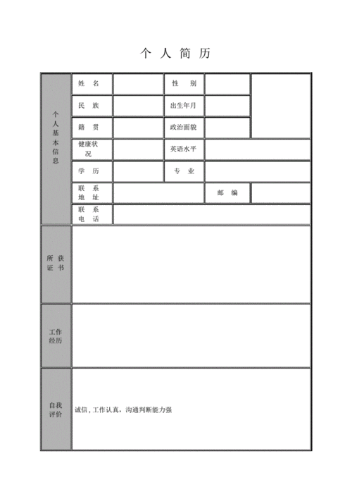 个人简历模板空白剖析.pdf-原创力文档