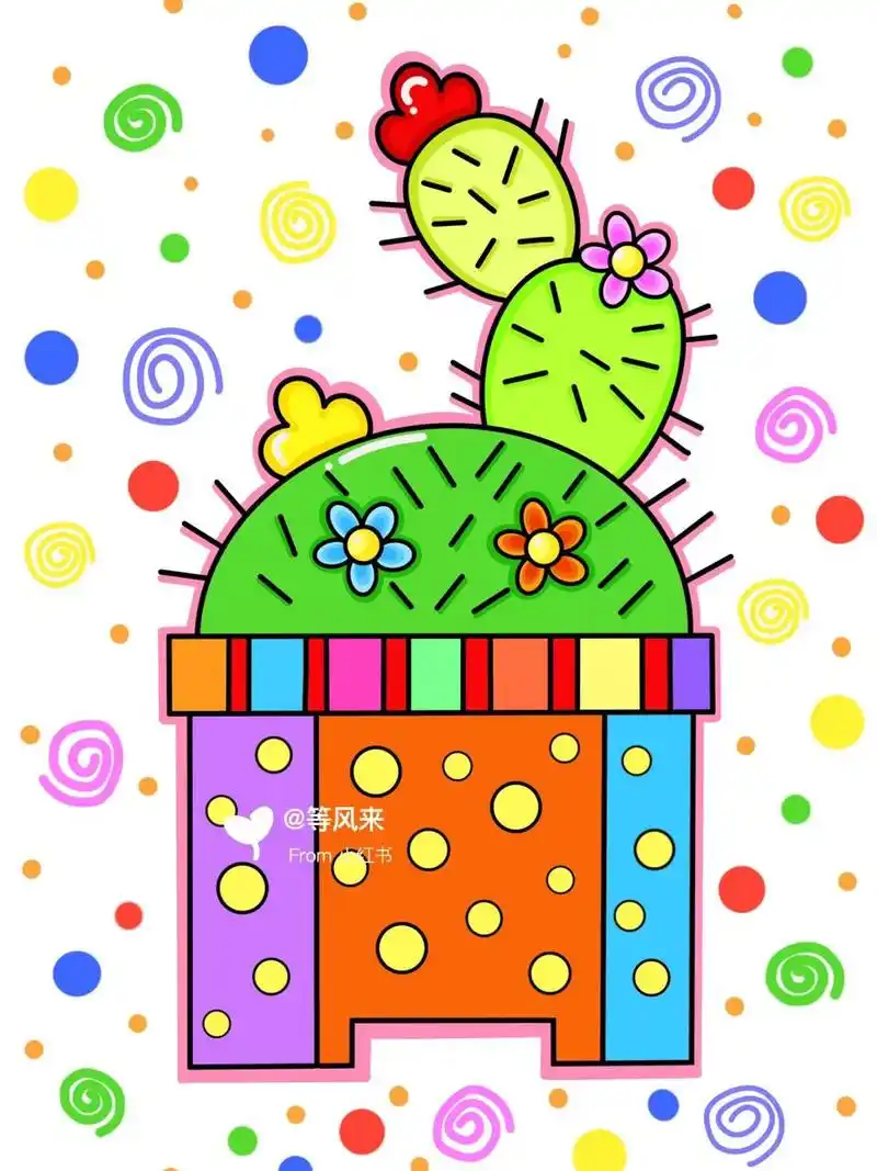 可爱的仙人掌91 创意画 儿童画 简笔画线稿 #创意美术儿童画# #儿童