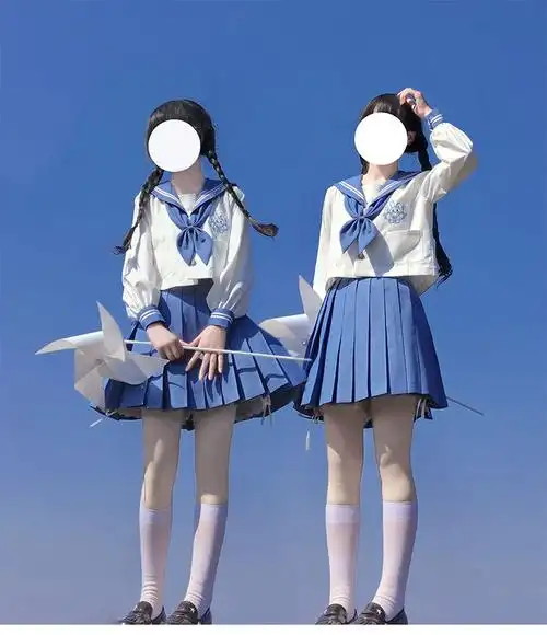 半身裙女jk裙春夏新款水手服中间服jk制服套装百褶裙蓝兔叽长袖上衣