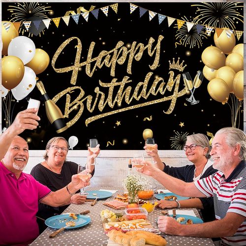 happy birthday backdrop banner large black gold balloon气球