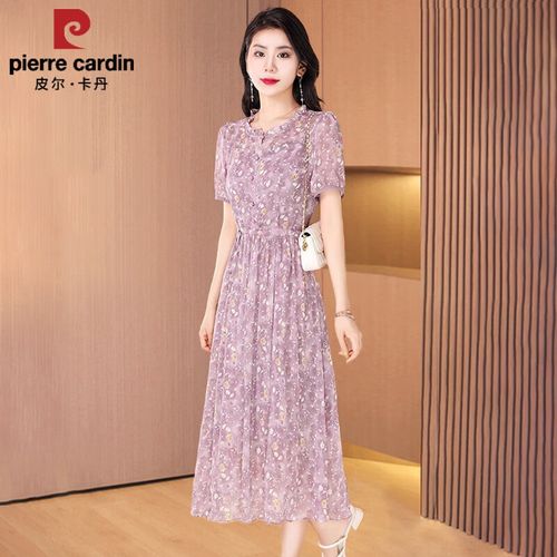 皮尔卡丹小个子雪纺碎花连衣裙女夏季2024新款高端品牌纱料气质广州