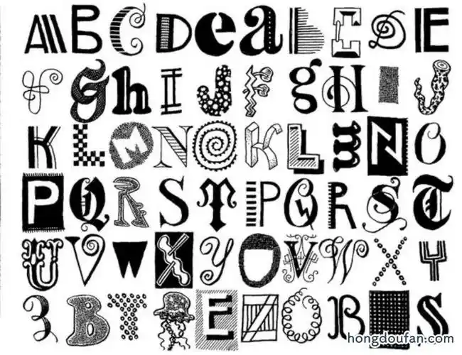 9张黑白手绘英文字母英文标题简笔画