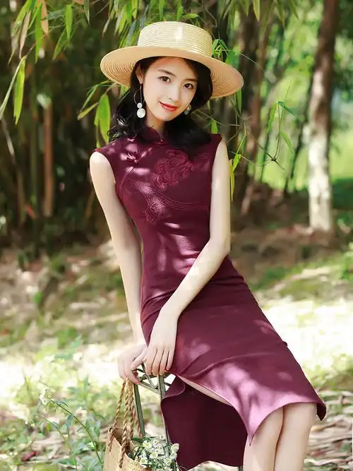 酒红色棉麻旗袍复古中国风气质优雅年轻款少女改良版日常连衣裙夏