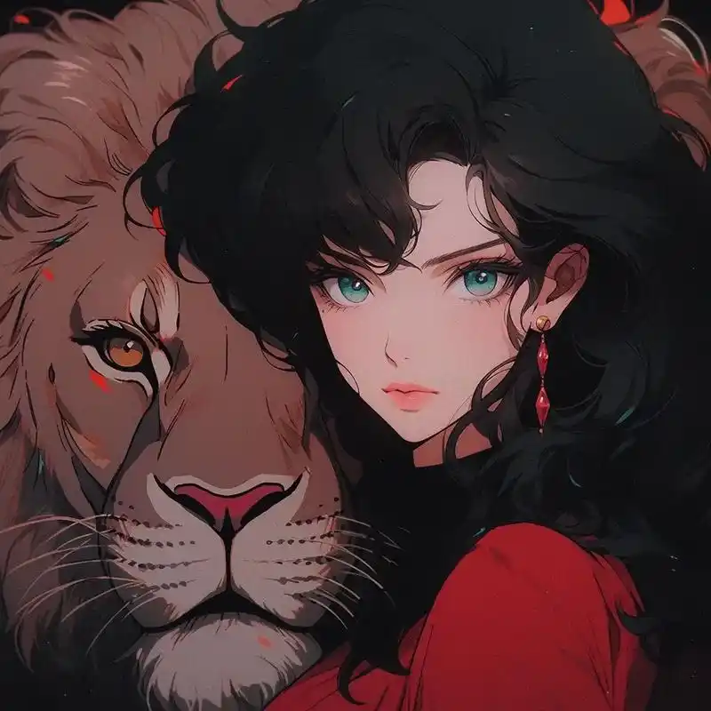 少女与狮子#女生头像 #动漫女头 #ai绘画 - 抖音