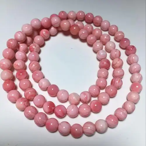 天然三圈女皇贝手链 胭脂螺纹桃花粉贝壳佛珠手串 普通品质浅 粉 8 mm