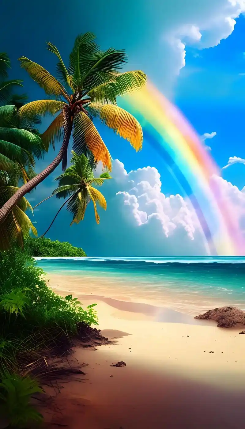 海南三亚,雨过天晴,海面上的彩虹,地面上的椰子树,风景秀丽, - 抖音