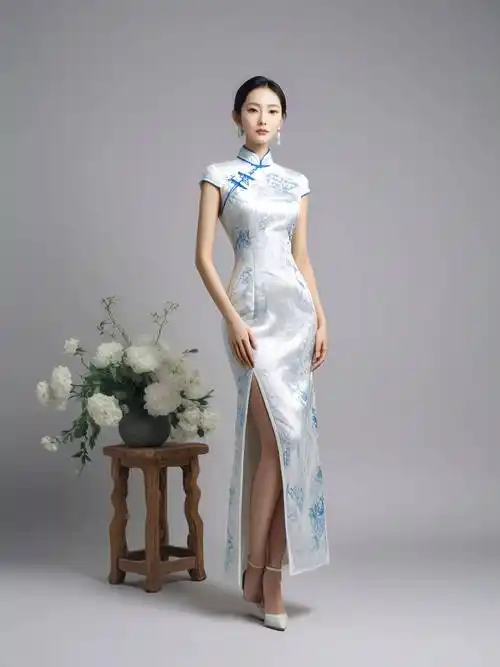 原创超级模特演绎青花旗袍东方之美熠熠生辉