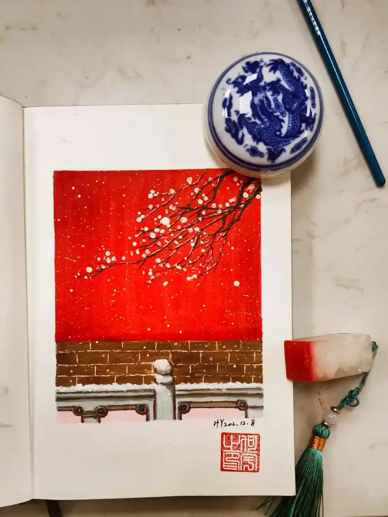 故宫初雪 #故宫雪景 #手绘 总于可以用这个背景音乐了 - 抖音