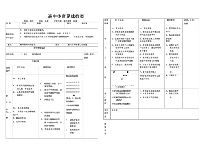 高中体育教案足球docx14页