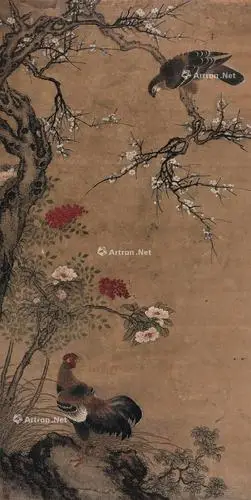 *0366 双鸣图 立轴 设色纸本