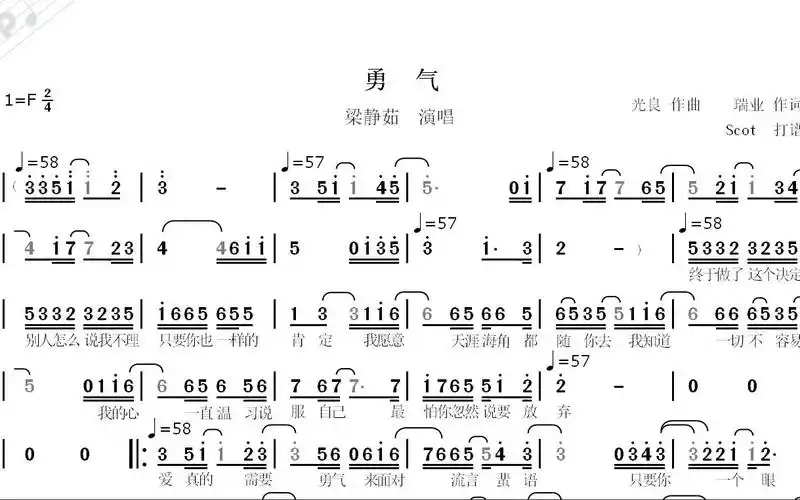 勇气(梁静茹演唱)--动态简谱
