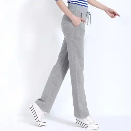 运动裤女学生韩版修身长裤春秋宽松直筒裤女式休闲裤纯棉卫裤大码