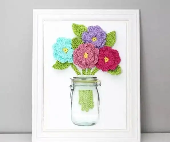 黄色的毛线简单的怎么画(18款毛线花朵装饰画)(17)