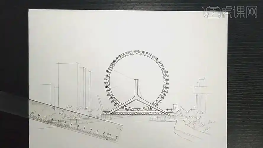 马克笔天津之眼室外夜景表现线稿篇