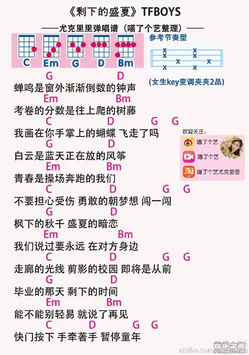 喵了个艺版tfboys剩下的盛夏尤克里里弹唱谱