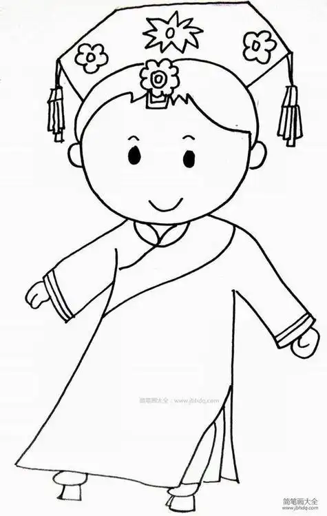 56个少数民族卡通娃娃简笔画 简笔画图片大全-普车都