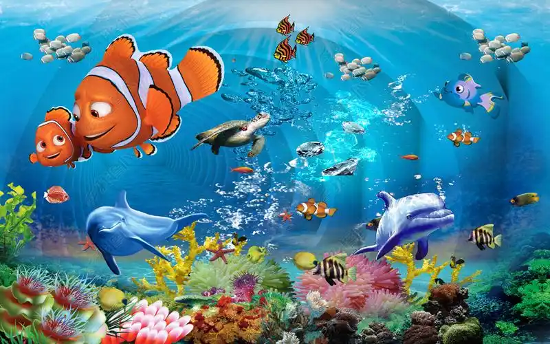 3d海底世界唯美海底世界儿童房小孩房