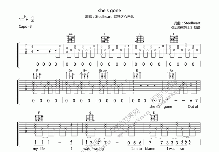 shes gone吉他谱_steelheart_c调弹唱吉他谱 - 吉他世界