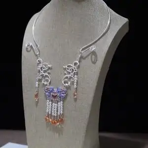 古风璎珞古代项圈景泰蓝流苏烧蓝项链汉服配饰古装饰品八宝女明