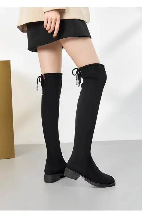 年冬季新款时尚春秋弹力瘦瘦女靴小个子高筒靴加绒显瘦粗跟长筒靴女