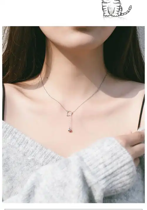 韩国小猫咪铃铛项链女夏轻奢小众设计感2021年新款百搭颈链 猫咪铃铛