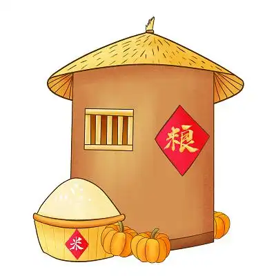 卡通手绘粮仓大丰收的稻谷秋天稻米丰收粮仓元素秋天粮仓南瓜