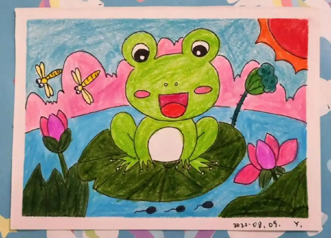 简笔画|池塘边的小青蛙,夏天,我家的池塘