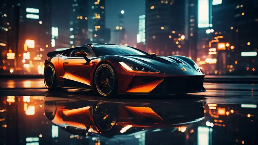 汽车壁纸🏙️,城市夜景中的跑车🏎️