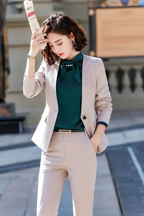 【妞妞之家】职业装套装女装2018新款时尚ol西装气质工作服秋冬工装裤