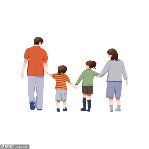 一家四口背影手牵手