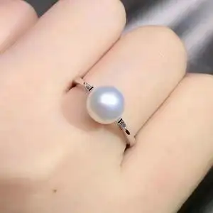 日本akoya海水白珍珠戒指正圆无暇小灯炮 铂金钻石镶嵌 中古首饰