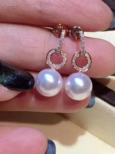 【akoya耳环】特惠-18k金镶钻石卡地亚灵动款耳钉,日本akoya海水珍珠9