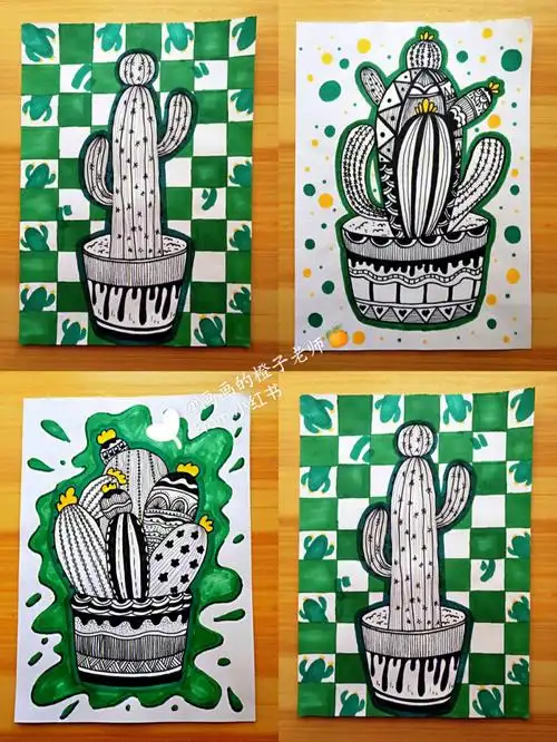 仙人掌线条装饰创意画