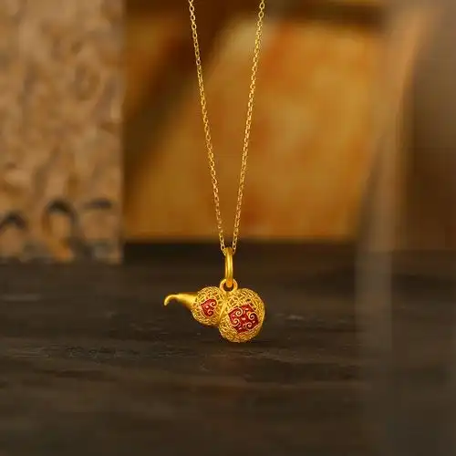 周六福黄金吊坠男女计价足金素金古法传承福禄双全葫芦挂坠正品