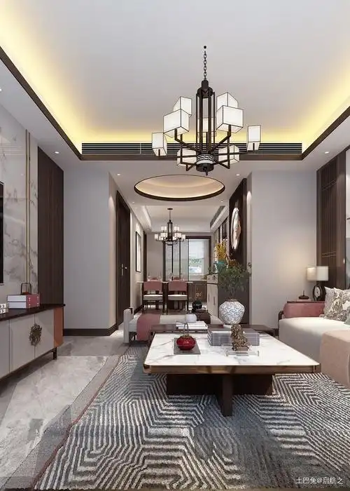 120平中式现代三居装修效果案例-翠水园120平新中式风格装修案例装修