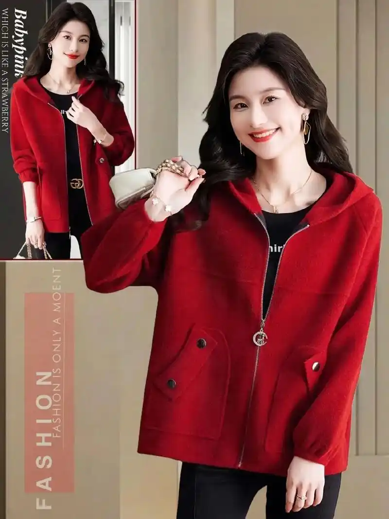 连帽毛呢外套.连帽毛呢外套女春秋款百搭宽松休闲女装2024新 - 抖音