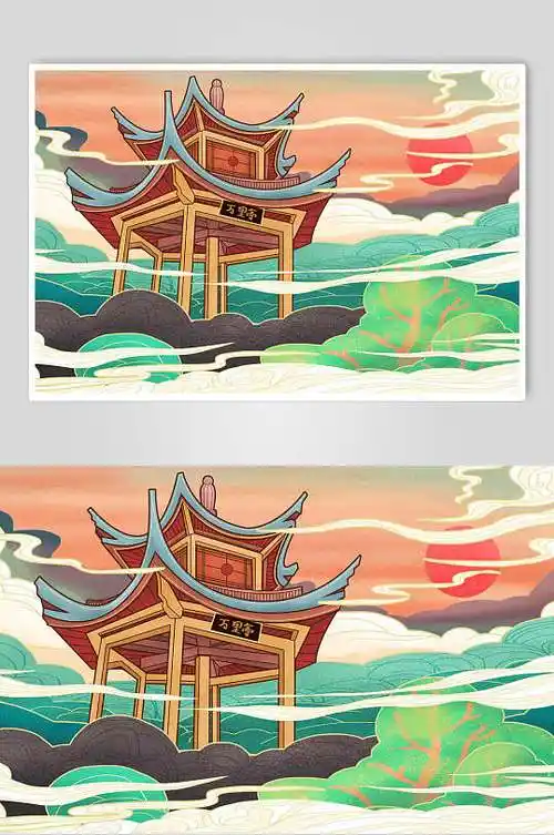 中国风古风建筑插画图片-中国风古风建筑插画素材下载-众图网