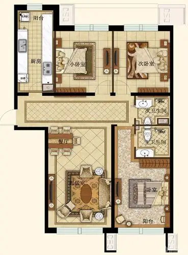 经典100平米室内平面图